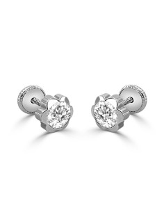 6177B - Pendientes para bebé en oro blanco en forma de margarita con 1 circonita