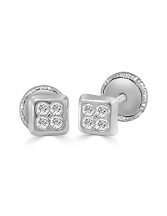 RR-1841B - Pendientes para bebé de oro blanco de 18k cuadrados con 8 piedras