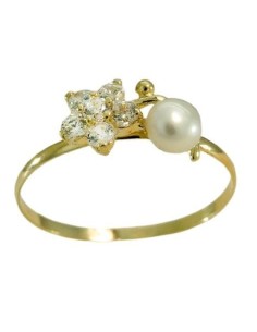 RR-9854/S - Anillo de oro 18k con perla y circonitas