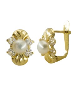 Pendientes de oro 18k para comunión con perla y piedras ❤️