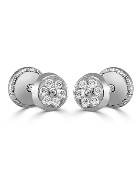 Pendientes de oro blanco para bebe redondos con circonitas ❤️