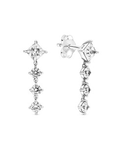 Pendientes largos Pandora Círculo & Cuadrado Brillantes ❤️