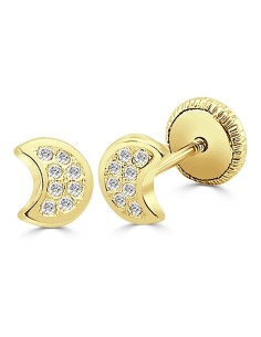 Pendientes de bebe de oro Luna con 16 circonitas