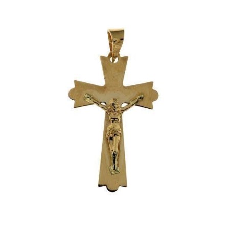 5951 - Cruz de oro de 18 ktes.   con cristo. Brillo. Medidas incluida anilla: 29,50x15,0