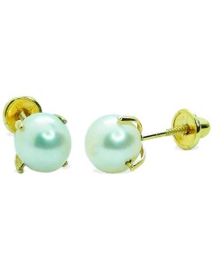 Pendientes de comunión de oro amarillo 18k con perla 6mm ❤️