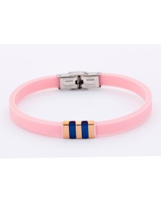 D00203/16 - Pulsera de silicona rosa con acero ip rosa y azul
