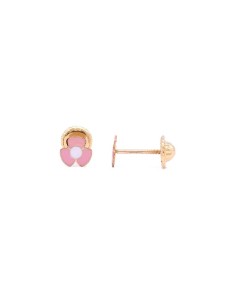 7125 - Pendientes de oro de ley con esmalte rosa y blanco