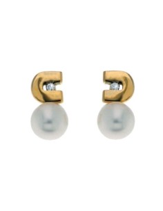 1394A - Pendientes de oro de 18 ktes.  con perla y circonita. para comunión.