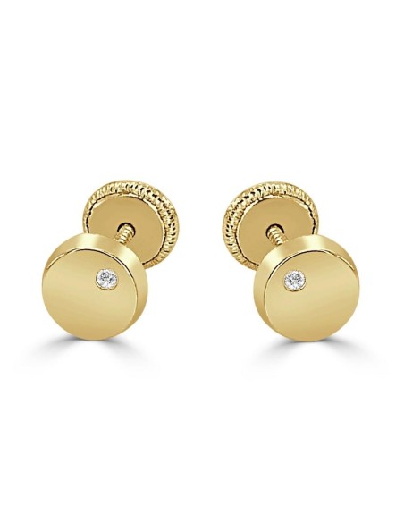 Pendientes de oro para bebe 18k con 1 circonita de rosca