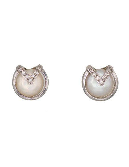 Z-1840 - Pendientes de oro blanco con 14 circonitas y 2 perlas