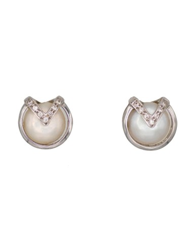 Z-1840 - Pendientes de oro blanco con 14 circonitas y 2 perlas