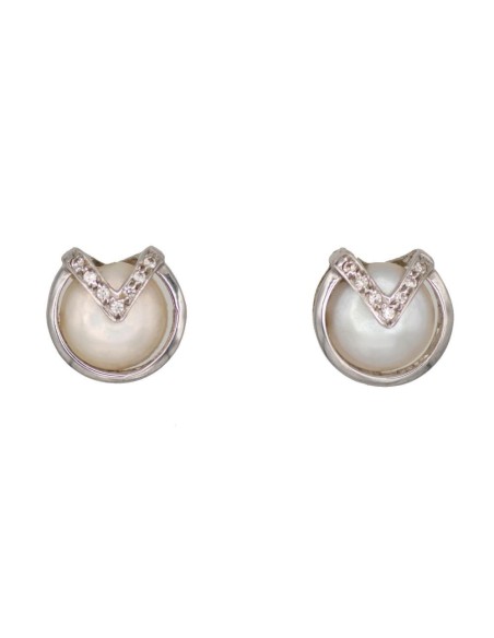 Z-1840 - Pendientes de oro blanco con 14 circonitas y 2 perlas