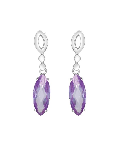 Z-1199 - Pendientes de oro blanco largos con piedras color amatista