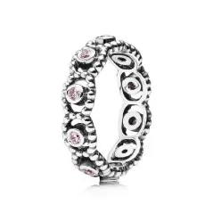 Anillo Pandora de plata con circonitas en color rosa. Talla 54