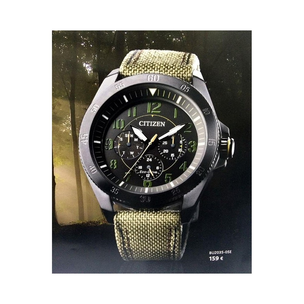 BU2035-05E - Reloj Citizen Coleccion MILITARY. Eco Drive. Acero pavonado negro.