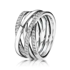 Anillo Pandora de plata de ley con circonitas entrelazado. Talla 54