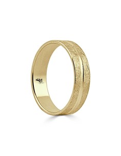 SMS142 - Alianza de oro 18k de 5 mm acabado efecto hielo y linea ondulada