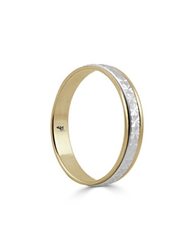 SMSC118 - Alianza de oro amarillo y blanco 18k de 4 mm con dibujo de estrellas 