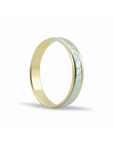 SMSC118 - Alianza de oro amarillo y blanco 18k de 4 mm con dibujo de estrellas 