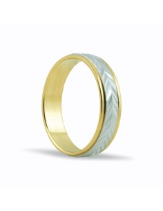 SMSC153 - Alianza de oro amarillo y blanco 18k de 5 mm con dibujo de espiga 