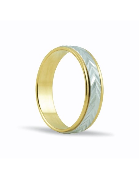 SMSC153 - Alianza de oro amarillo y blanco 18k de 5 mm con dibujo de espiga 
