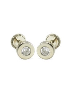 1027B - Pendientes bebé de oro blanco de 18k de 4mm con circonita y cierre de rosca