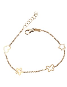 00772 - Pulsera de oro 18k para comunión con estrella, mariposa, flor y corazón