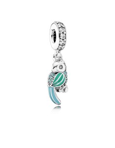 791903ENMX - Charm plata y esmalte turquesa Loro Tropical