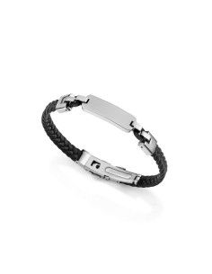 14334P01010 - Pulsera Viceroy Fashion de cuero negro trenzado y acero con placa
