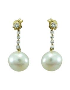 RR-1160 - Pendientes de oro con 10 circonitas y 2 perlas colgantes