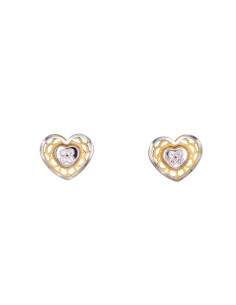 1299406 - Pendientes bicolor de oro en forma de corazón y 8 circontias