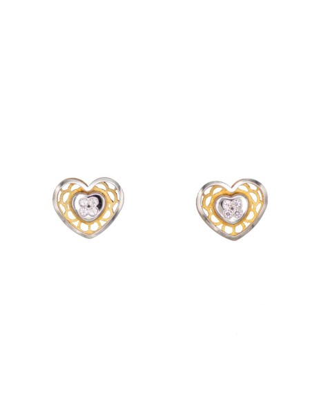 1299406 - Pendientes bicolor de oro en forma de corazón y 8 circontias