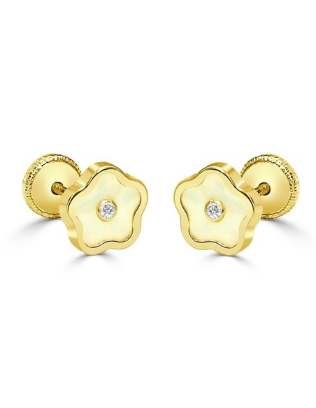 3382 - Pendientes de oro de 18k en forma de flor y Nácar