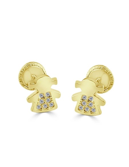 3077/1 - Pendientes de Oro 18K en Forma de Niña con Microcirconitas (5,9 x 6,4 mm)