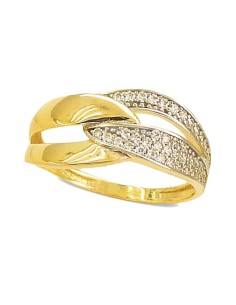 RR-4713 - Anillo de oro amarillo de 18k con circonitas sobre superficie de rodio