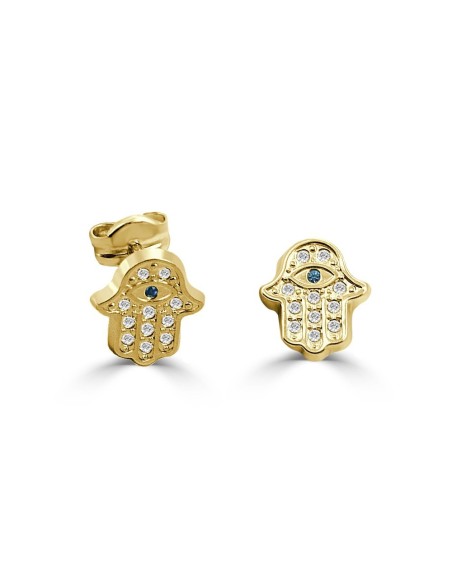 RR-4840 - Pendientes oro 18k Mano de Fátima con circonitas. Medidas 8x7 mm