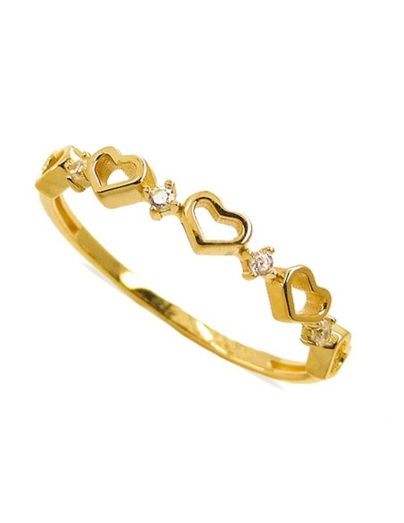 RR-4867 - Anillo de oro de 18k con corazones y circonitas