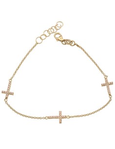 Pulsera de oro niña 18k con 3 cruces con circonitas ❤️