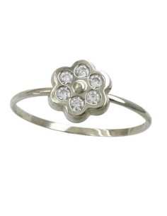 RR-00856 - Anillo de oro blanco de 18k con 6 circonitas en forma de margarita