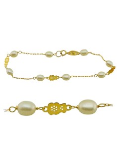 Pulsera de oro 18k de comunión con ositos y perlas ❤️