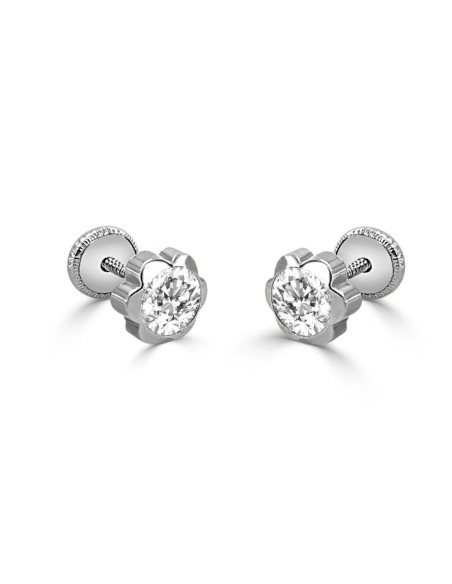 Pendientes para bebe de oro blanco 18k forma de margarita ❤️
