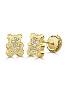 Pendientes de oro osito para bebe engaste de circonitas