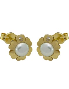Pendientes de oro para comunión en forma de flor y perla ❤️