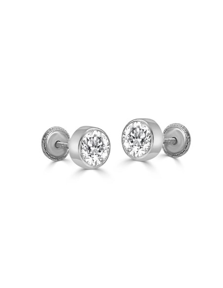 6185B - Pendientes de oro blanco chatón con circonita de 4mm
