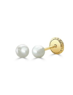 RR-9588 - Pendientes para bebé de oro 18k con perla de 3-3,5 mm