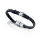 6397P09010 - Pulsera de acero y piel negra para hombre