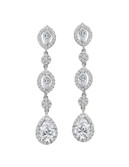 Pendientes de oro blanco de 18k con circonitas Largo 38 mm