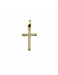 CRU7582/A - Cruz de oro con circonitas de 10x12 mm  + anilla