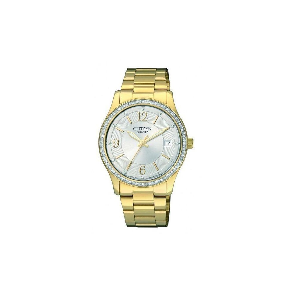 EV0042-53A - Reloj CITIZEN de Mujer.  brazalete de acero chapado de color dorado. Esfera redon