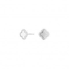 Pendientes de plata de boton en forma de flor con circonitas